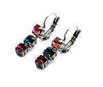 Earrings By Mariana Woman Triple Tier Peach and Indian Pink Swarovski Crystals
