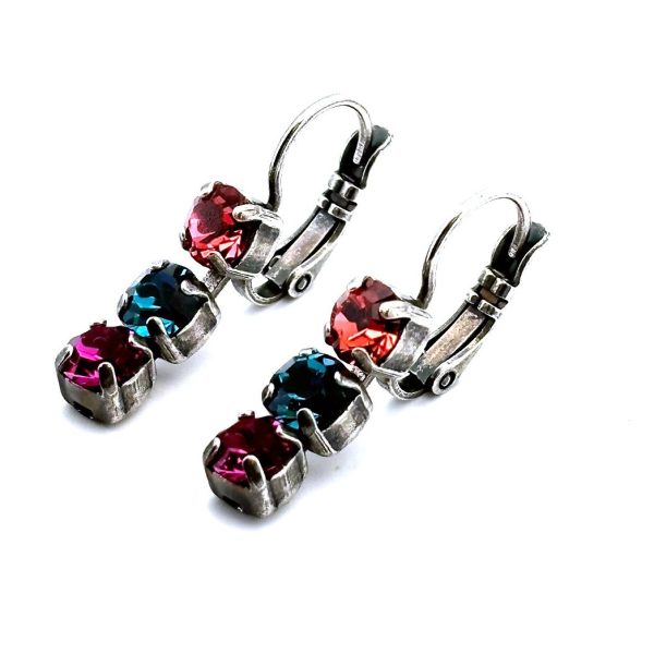 Earrings By Mariana Woman Triple Tier Peach and Indian Pink Swarovski Crystals
