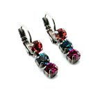 Earrings By Mariana Woman Triple Tier Peach and Indian Pink Swarovski Crystals - Image 2