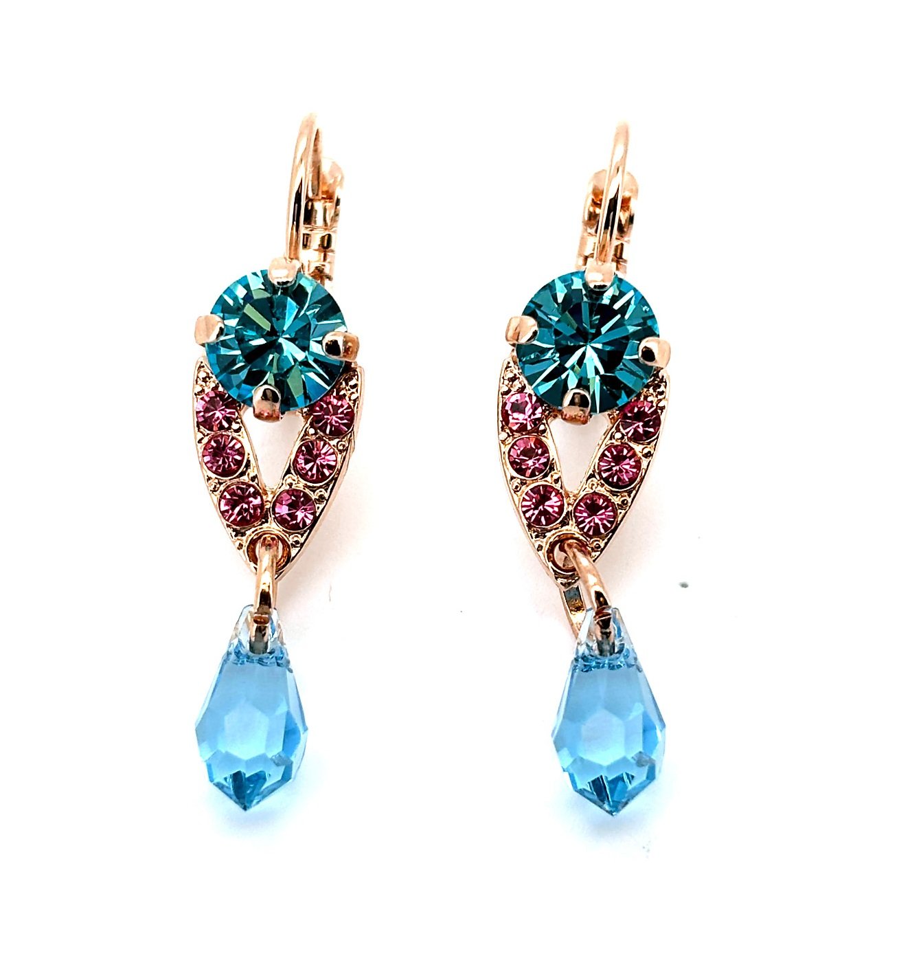 E-1526-1-1064-RG6 (1) Earrings By Mariana Woman Gorgeous Aquamarine and Rose Swarovski Crystals - Image 1