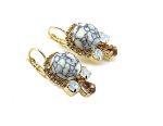 Earrings By Mariana Woman White Turquoise Mineral and Golden Shadow Swarovski Crystals - Image 3