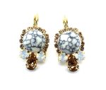 Earrings By Mariana Woman White Turquoise Mineral and Golden Shadow Swarovski Crystals