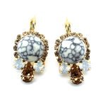 Earrings By Mariana Woman White Turquoise Mineral and Golden Shadow Swarovski Crystals