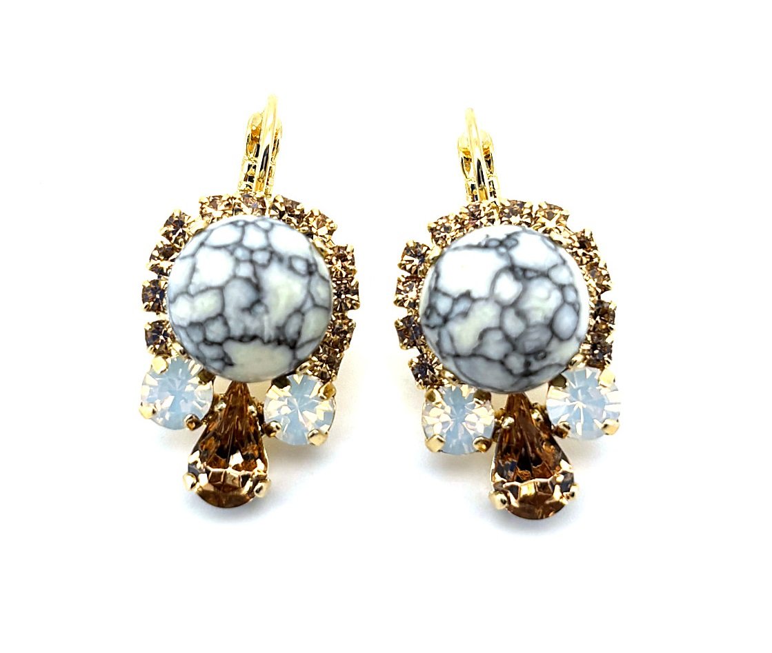 E-1132-3-M1397-YG6 (3) Earrings By Mariana Woman White Turquoise Mineral and Golden Shadow Swarovski Crystals - Image 1
