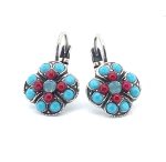 Earrings By Mariana Woman Elegant Red Coral and Turquoise Swarovski Crystals