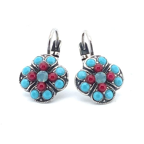 Earrings By Mariana Woman Elegant Red Coral and Turquoise Swarovski Crystals