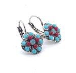 Earrings By Mariana Woman Elegant Red Coral and Turquoise Swarovski Crystals - Image 3
