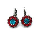 Mariana Earrings Dainty Floral Siam & Blue Zircon Austrian Crystals My Treasures Coll.