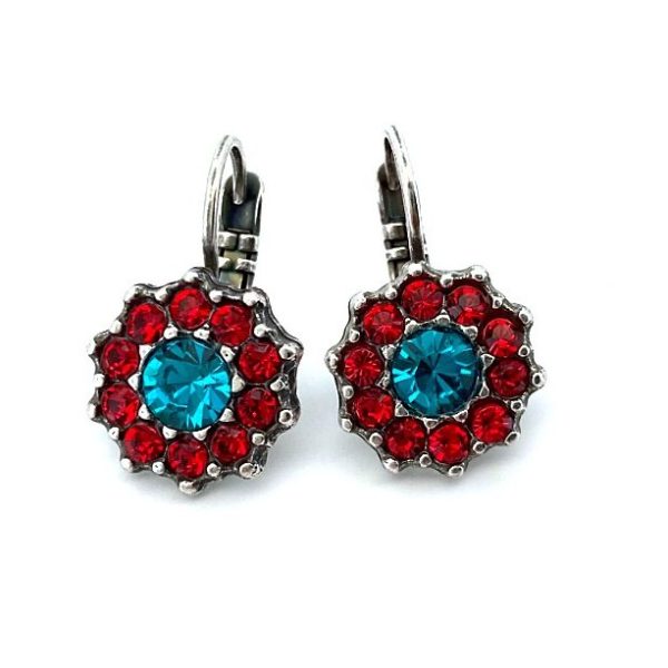 Mariana Earrings Dainty Floral Siam & Blue Zircon Austrian Crystals My Treasures Coll.