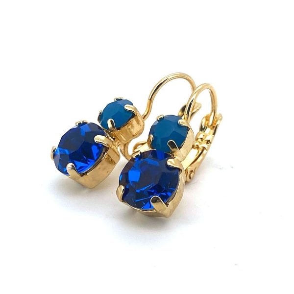 Earrings By Mariana Zhang Silk Road Coll. Elegant Royal Blue & Caribbean Blue Opal Austrian Crystals