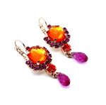 Earrings By Mariana Woman Sophisticated Fuchsia and Orange Opal Swarovski Crystals - Image 2