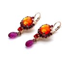 Earrings By Mariana Woman Sophisticated Fuchsia and Orange Opal Swarovski Crystals