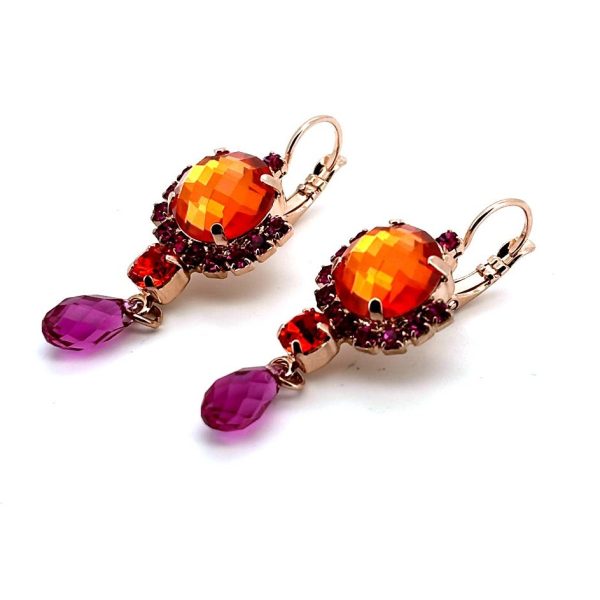 Earrings By Mariana Woman Sophisticated Fuchsia and Orange Opal Swarovski Crystals