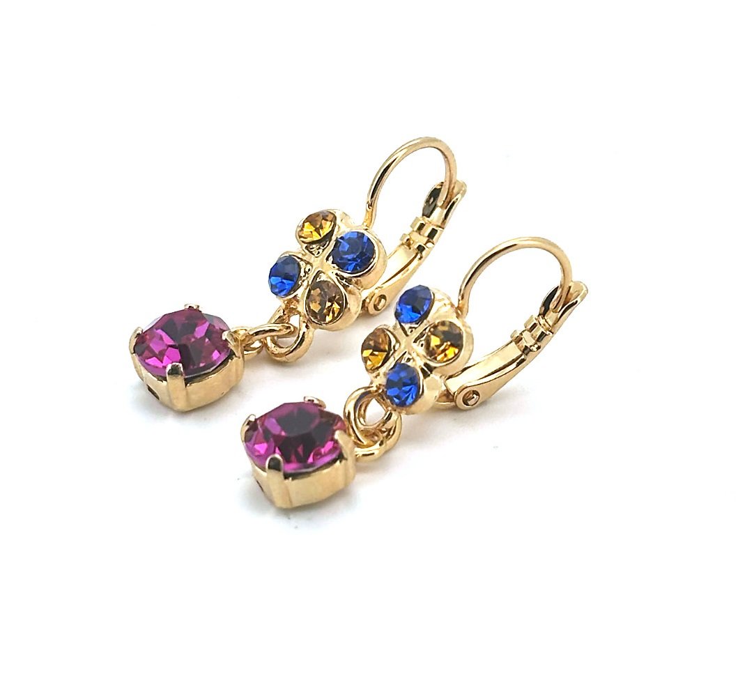 E-1535-1037-YG6 (1) Earrings By Mariana Woman Preppy Sapphire Topaz and Fuchsia Swarovski Crystals - Image 1