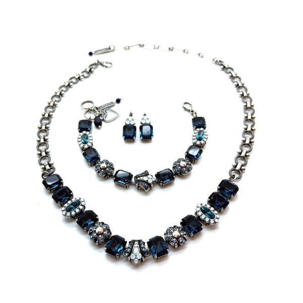 Jewelry Set By Mariana Woman Necklace, Bracelet and Earrings Montana Blue Swarovski Crystals