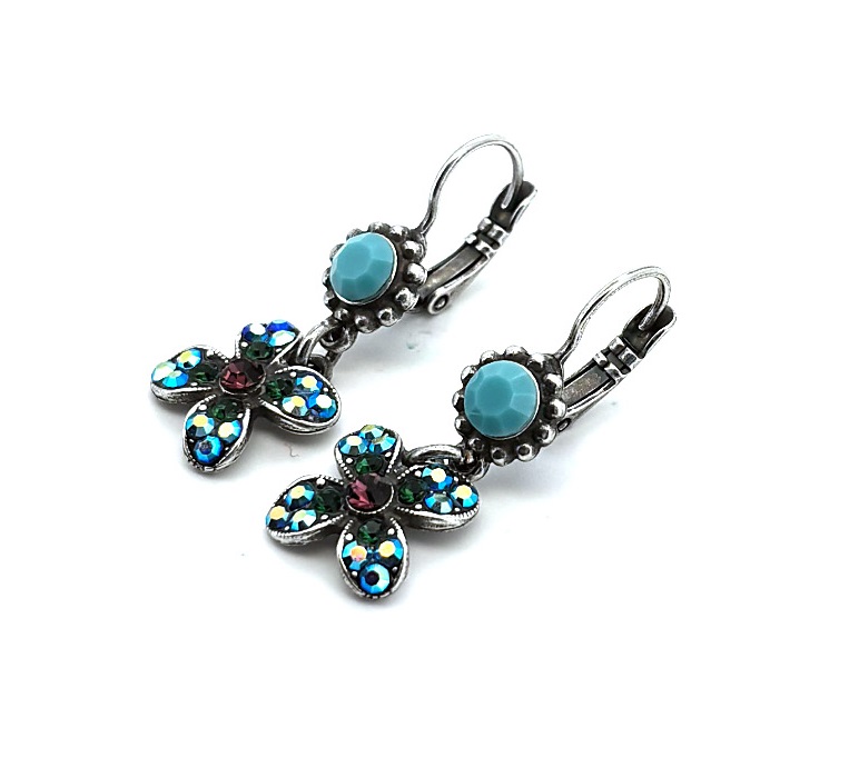 E-1092-1025-SP6 (2) Earrings By Mariana Woman Fab Turquoise and Fern Green Swarovski Crystals - Image 1