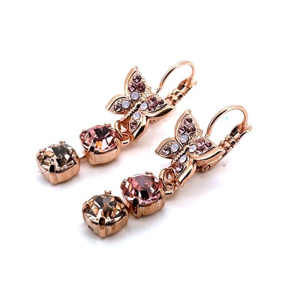 Earrings By Mariana Woman Butterfly Dangling Rose and Opal Swarovski Crystals