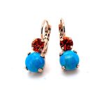 Earrings By Mariana Africa Coll. Turquoise Mineral and Orange Swarovski Crystals - Image 3