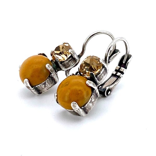 Earrings By Mariana Woman Classy Jasper Mineral and Topaz Swarovski Crystals - SP