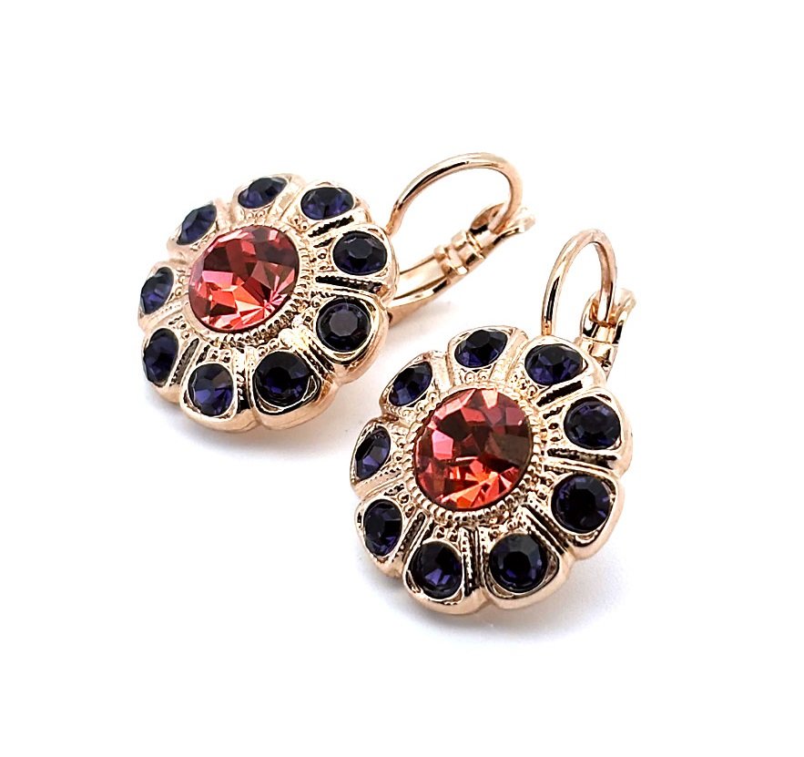 E-1205-1091-RG6 (1) Earrings By Mariana Woman Sophisticated Purple Velvet and Peach Swarovski Crystals - Image 1