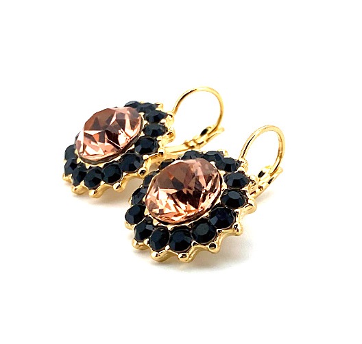 Earrings By Mariana Woman Glamorous Padparadscha and Jet Black Swarovski Crystals