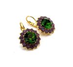 Earrings By Mariana Alluring Forest Green and Cyclamen Opal Swarovski Crystals - Image 3