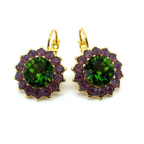Earrings By Mariana Alluring Forest Green and Cyclamen Opal Swarovski Crystals