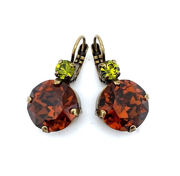 Earrings By Mariana Odyssey Coll. Fab Smoked Topaz and Olivine Swarovski Crystals