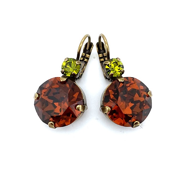 E-1506-901-EG6 (4) Earrings By Mariana Odyssey Coll. Fab Smoked Topaz and Olivine Swarovski Crystals - Image 1