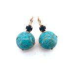 Earrings By Mariana Zanzibar Africa Coll. Glamorous Turquoise Mineral & Jet Austrian Crystals