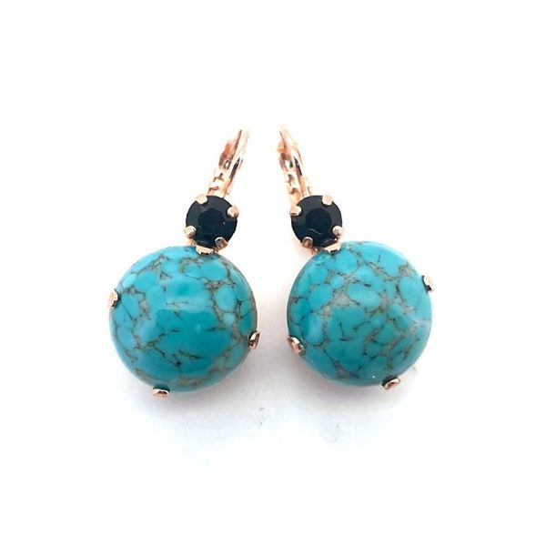 Earrings By Mariana Zanzibar Africa Coll. Glamorous Turquoise Mineral & Jet Austrian Crystals