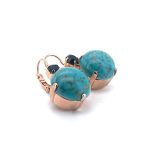 Earrings By Mariana Zanzibar Africa Coll. Glamorous Turquoise Mineral & Jet Austrian Crystals - Image 2