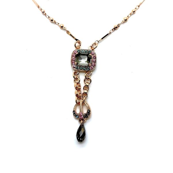 Necklace Pendant By Mariana Woman Elegant Rose and Silver Swarovski Crystals