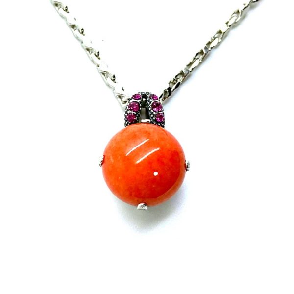 Mariana Necklace Pendant Dolomite Coral Mineral & Fuchsia Austrian Crystals My Treasures Coll.