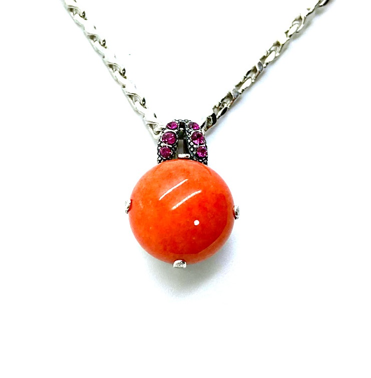 N-5235-502M2-SP (2) Mariana Necklace Pendant Dolomite Coral Mineral & Fuchsia Austrian Crystals My Treasures Coll. - Image 1