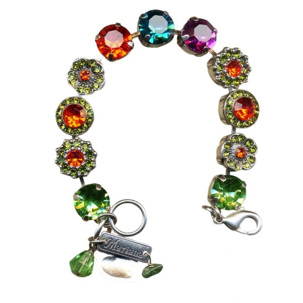 Mariana Bracelet Beautiful Orange, Plum Purple, Aqua Blue, Grass Green, & Peridot Austrian Crystals Tiger Lily East Meets West Coll.