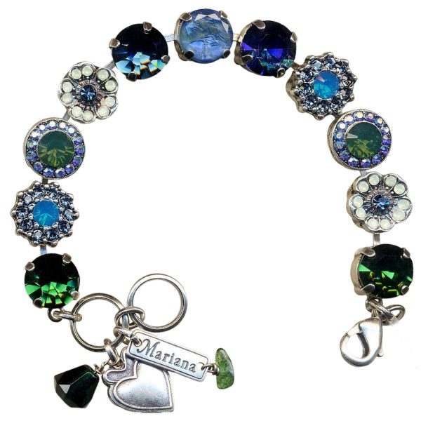 Mariana Bracelet Gorgeous Blues, Greens, White Opal, & Marbles Stone Austrian Crystals Dancing the Night Away Coll.