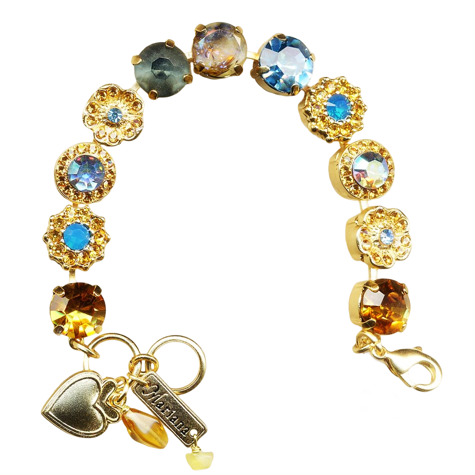 B-4084-1323-YG(1) Mariana Bracelet Sassy Amber, Ocean Blue, Marbled Stone, & Grey Austrian Crystals Jasmine East Meets West Coll. - Image 1