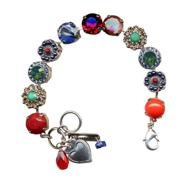 Mariana Bracelet Gorgeous Rich Crimson Red, Blue/Green Opal, Pale Blue, Coral, & Amber Austrian Crystals Poppy East Meets West Coll.