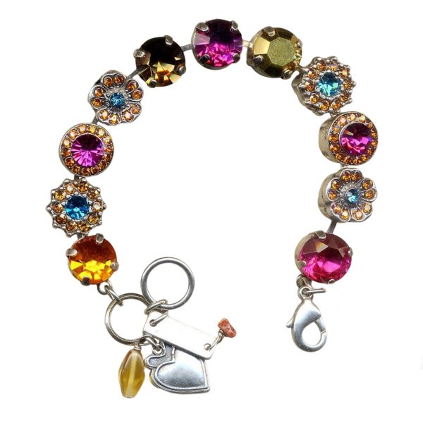 Mariana Bracelet Glitzy Aurum, Fuchsia, Aqua Blue, Smokey Quartz, & Yellow Gold Austrian Crystals Rose East Meets West Coll.