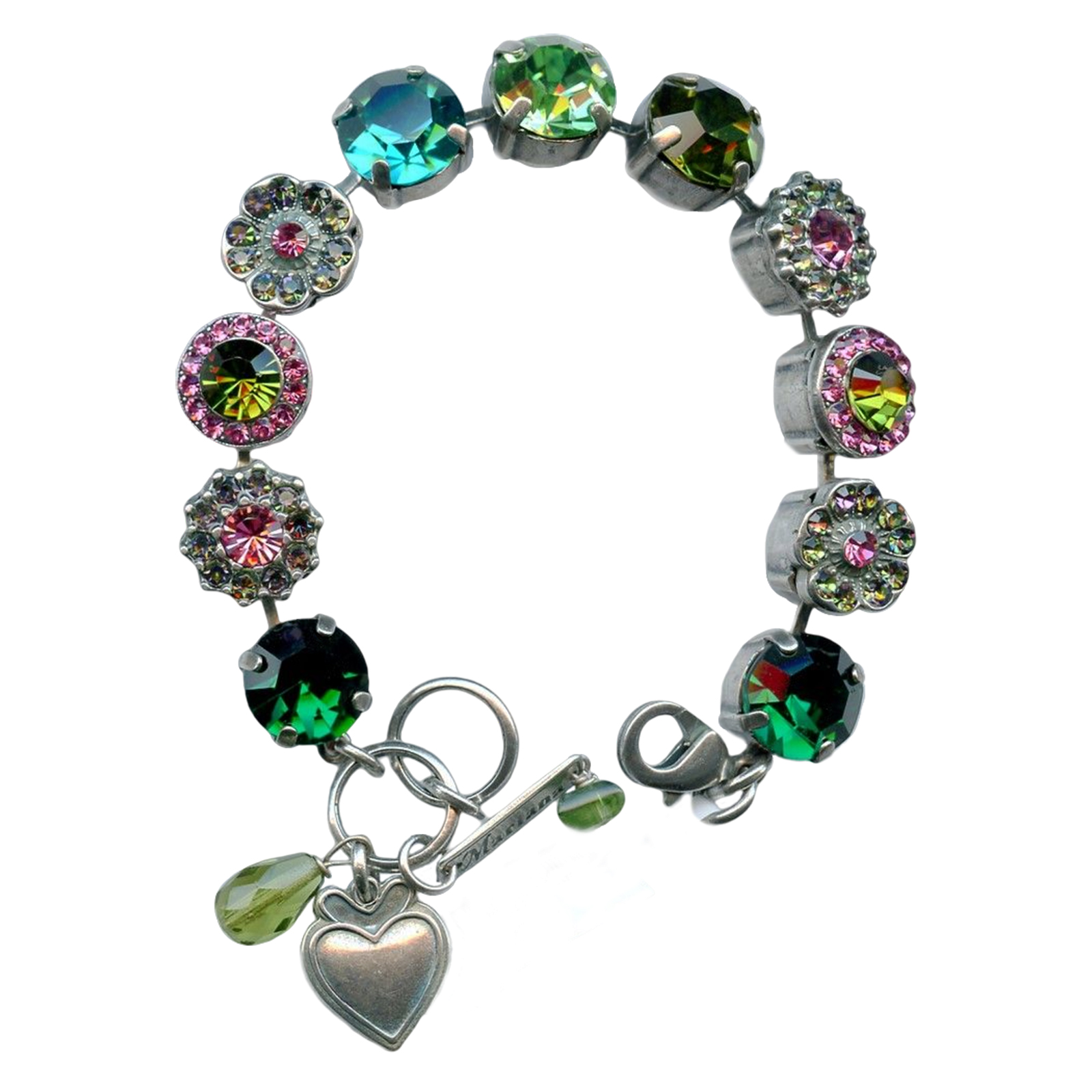 B-4084-2229-SP(1) Mariana Bracelet Floral in Olivine, Emerald, Lt Rose, Indicolite, & Peridot Austrian Crystals My Treasures Coll. - Image 1