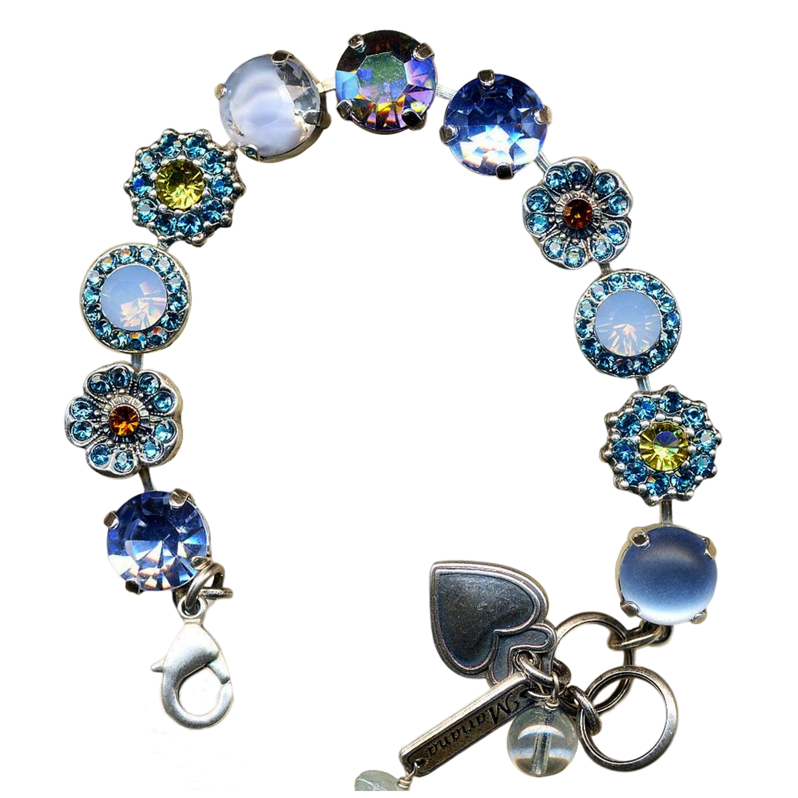 B-4084-3311-SP(1) Mariana Bracelet Floral in Blues, Amber, Yellow, & AB Austrian Crystals Ocean Breeze Gypsy Soul Coll. - Image 1