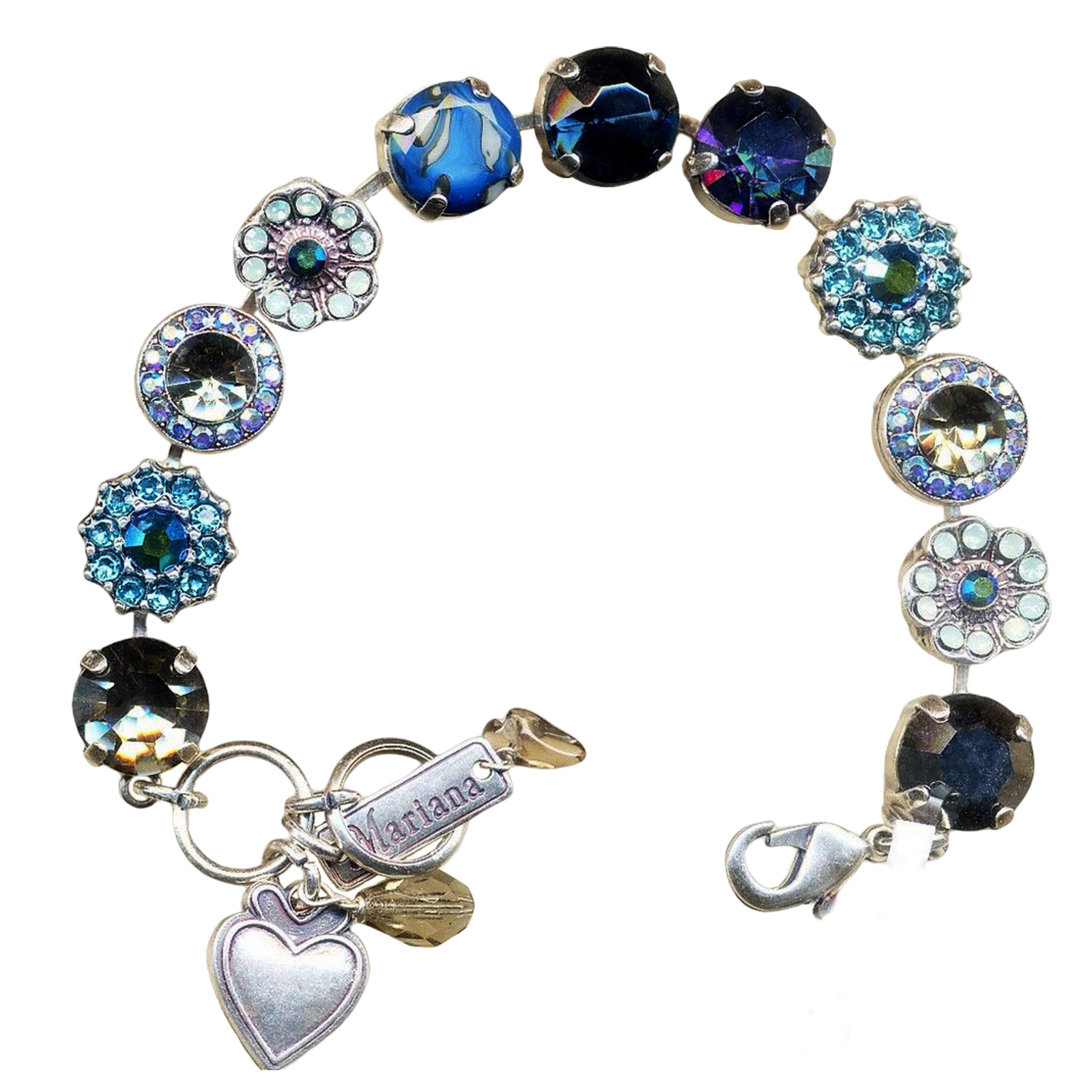 B-4084-4201-SP(1) Mariana Bracelet Adorable Blues, Pacific Opal, Jet, Smoky Quartz, & AB Austrian Crystals Galaxy Dancing the Night Away Coll. - Image 1