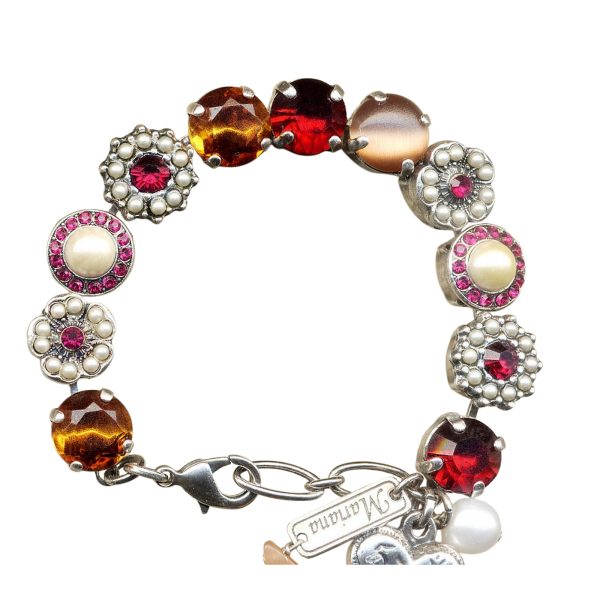 Mariana Bracelet Classy Pearl, Siam, Lt Colorado Topaz, & Indian Pink Austrian Crystals My Treasures Coll.