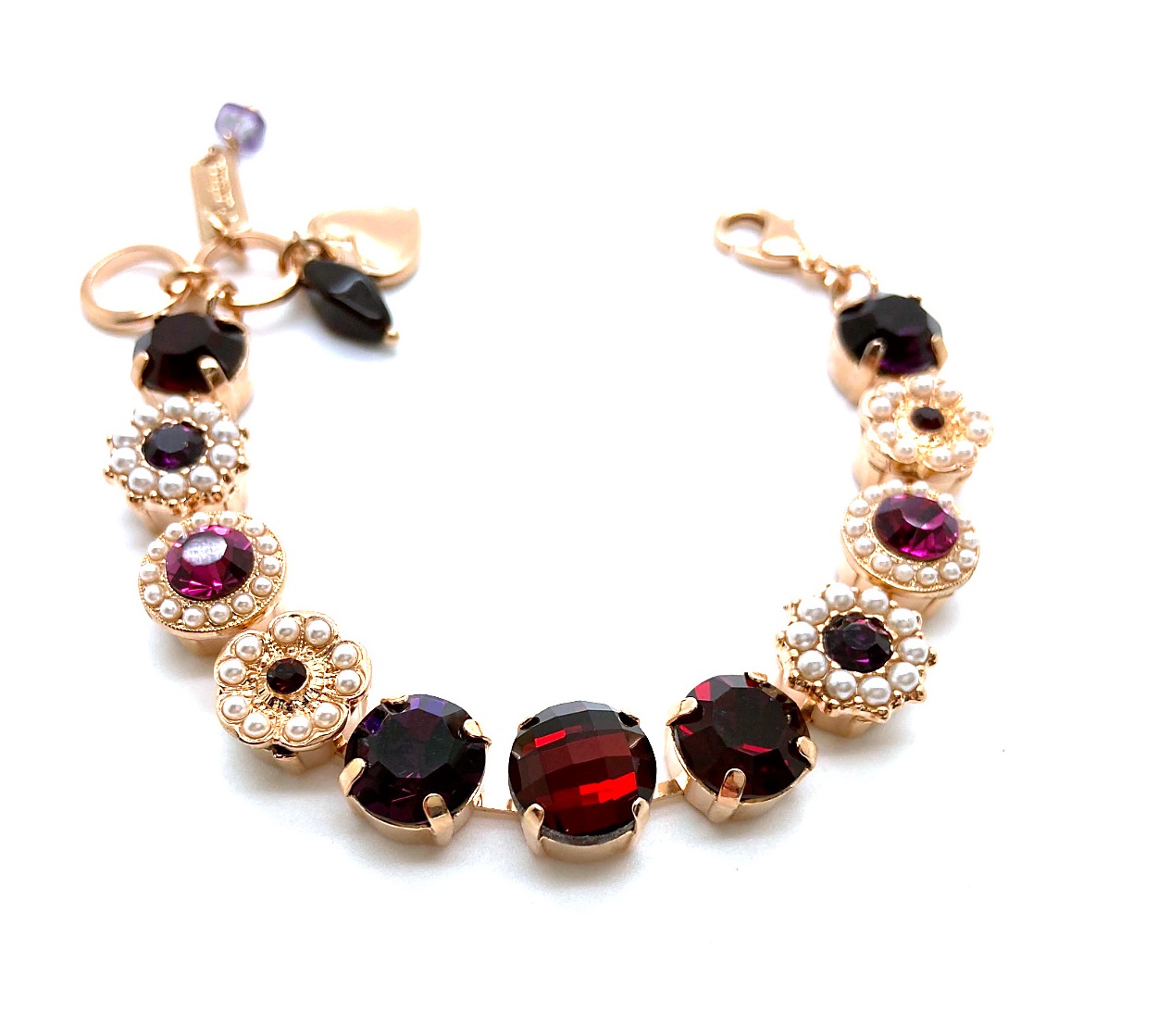 B-4084-483411-RG (2) Mariana Bracelet Exquisite Pearl, Siam, & Amethyst Austrian Crystals My Treasures Coll. - Image 1