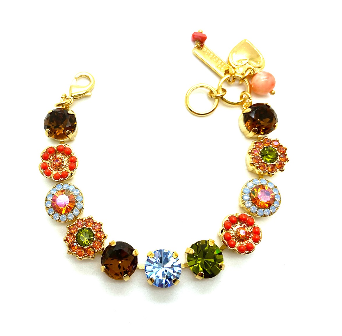 B-4084-663-YG (3) Mariana Bracelet Exquisite Brown, Coral, Hyacinth, Smoked Topaz, Emerald & Blue Opal Austrian Crystals My Treasures Coll. - Image 1
