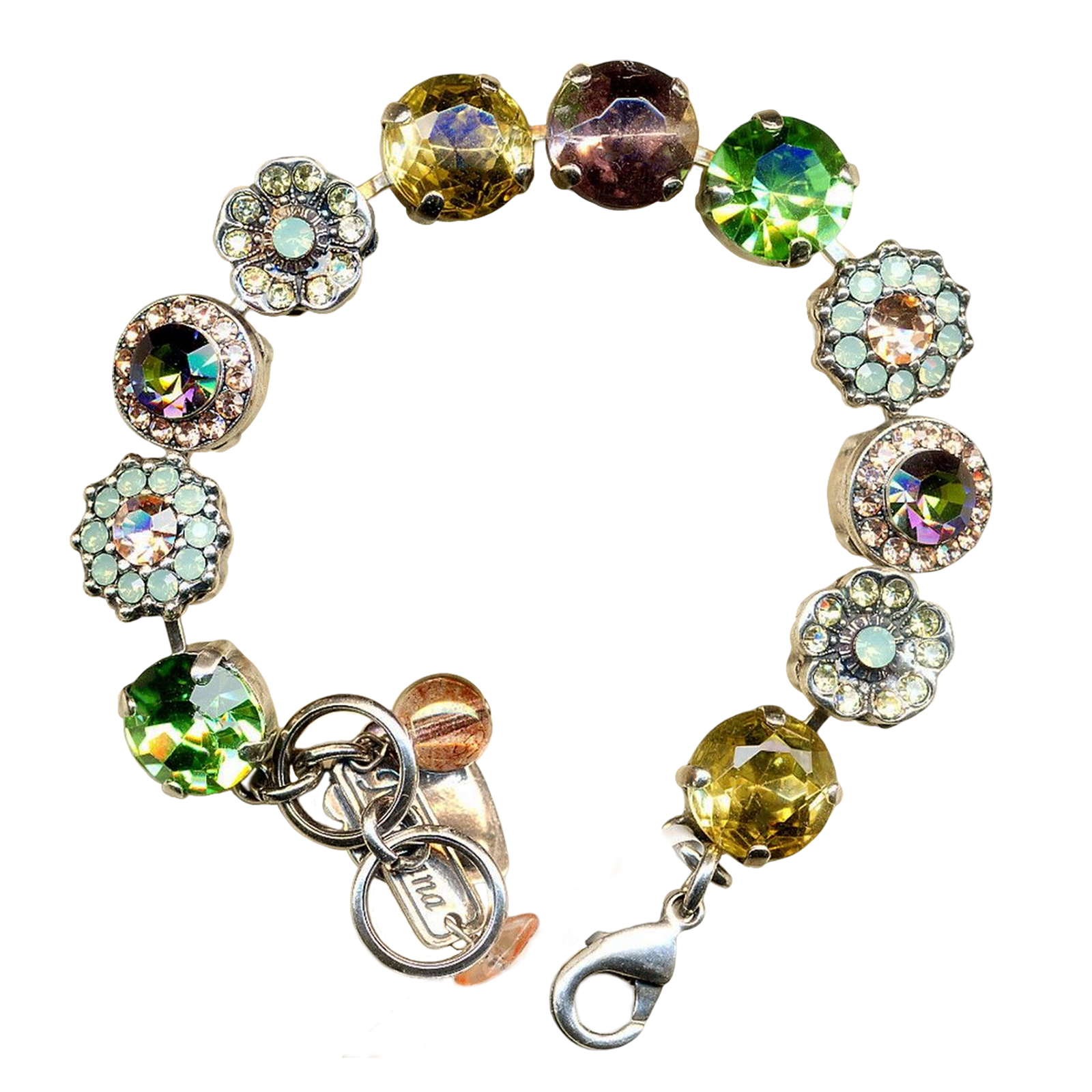 B-4084-8110-SP(1) Mariana Bracelet Alluring Peridot, Pacific Opal, Peach, Vitrail Med, Jonquil, & Lt Amethyst Austrian Crystals My Treasures Coll. - Image 1