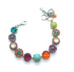 Mariana Bracelet Multi Color Austrian Crystals & Turquoise Mineral Masai Africa Coll. Silver Plated