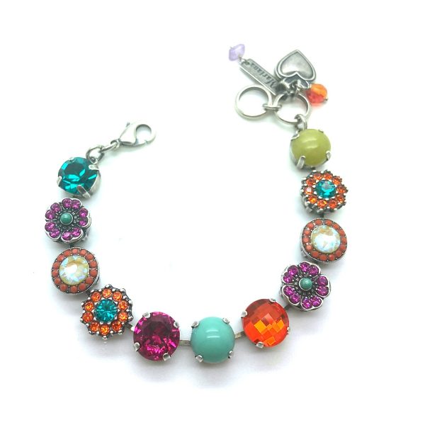 Mariana Bracelet Multi Color Austrian Crystals & Turquoise Mineral Masai Africa Coll. Silver Plated