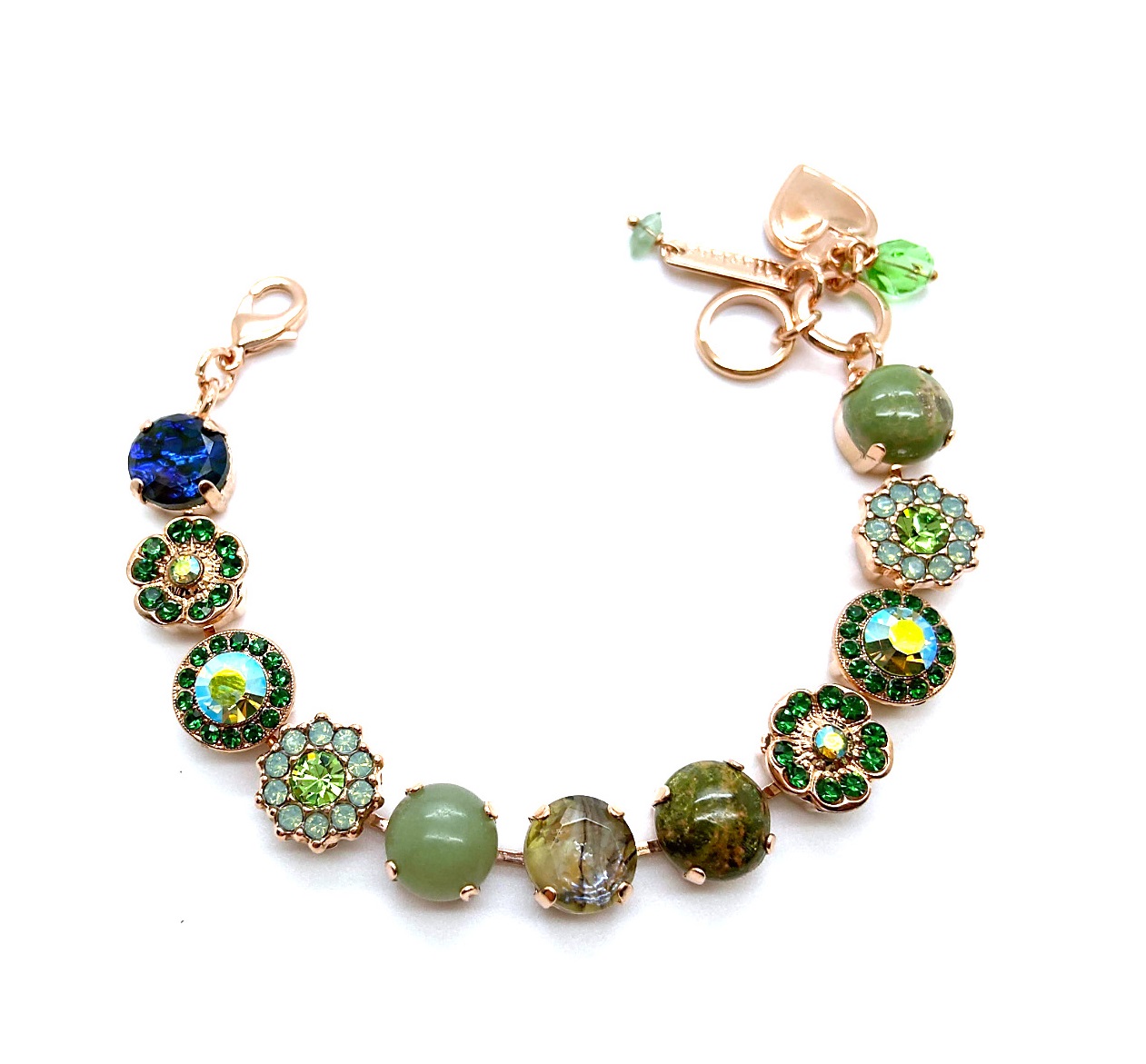 B-4084-M43-RG (3) Mariana Bracelet Chrysocolla Mineral, Emerald, Pacific Opal, & Green Opal Austrian Crystals My Treasures Coll. - Image 1